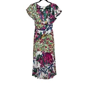 Anthropologie Tracy Reece Midi Dress Ennis Floral Hi Lo Faux Wrap Size Small